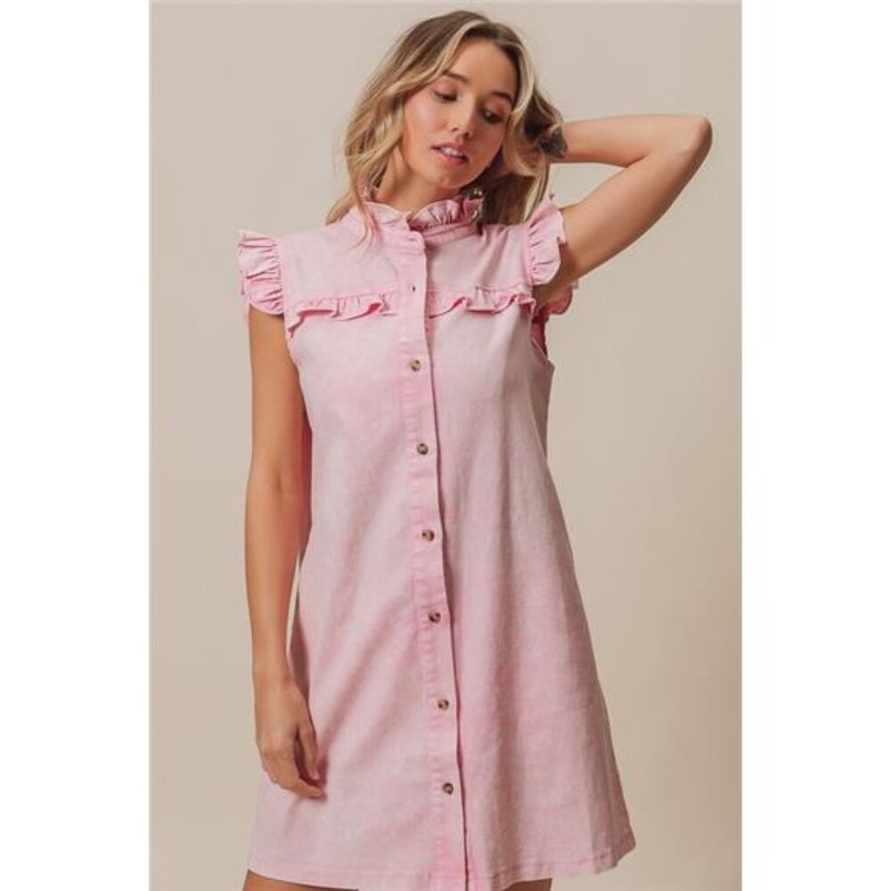 nwt BiBi Washed Button Down Ruffled Cap Sleeve De… - image 6